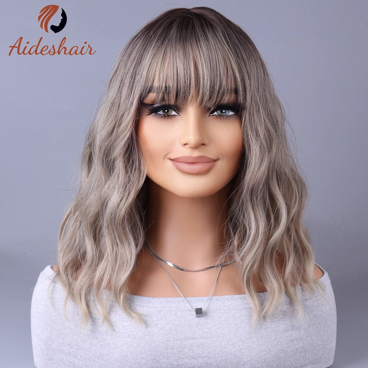 Synthetic wig 2023 New Internet celebrity style with fringe gradually light gray wigs European and American