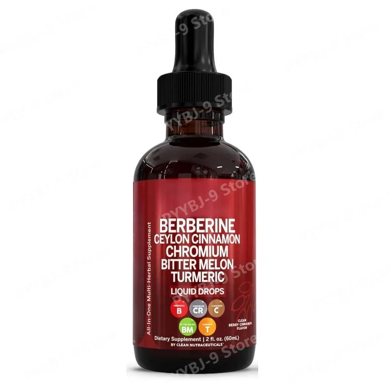 Berberine Chromium Turmeric Ginseng Liquid Drops 60ml Organic Herbal Supplement Daily Wellness Balance Support for Adults