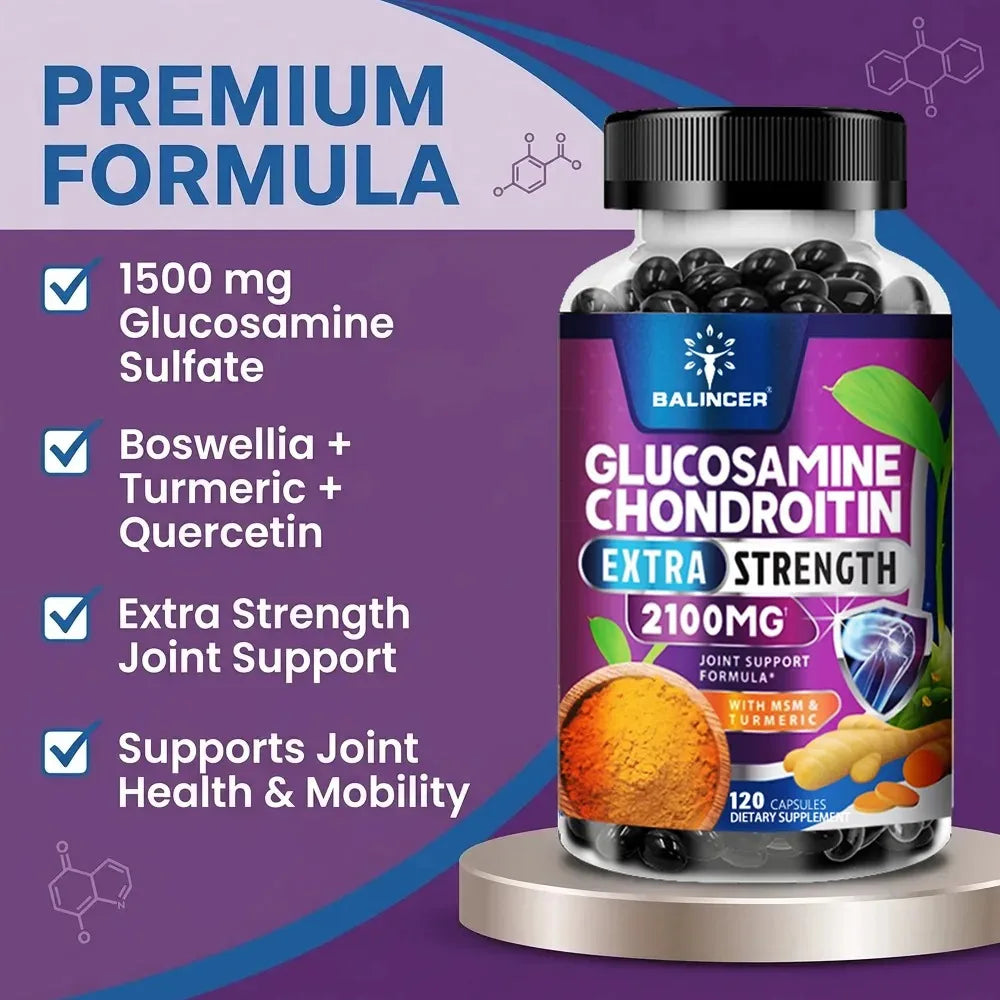 Glucosamine Chondroitin Turmeric & MSM - Joint Health Supplement, Antioxidant, Helps Relieve Back, Knees and Hand Pain