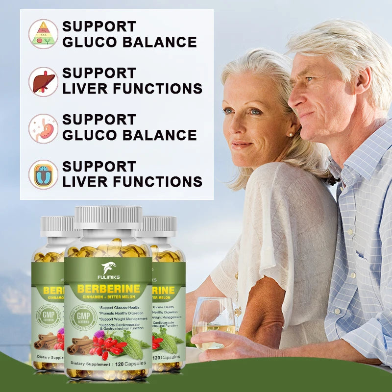 Berberine Capsules + Ceylon Cinnamon + Bitter Gourd, Support Lowering Blood Sugar, Immune System, Improve Heart Health