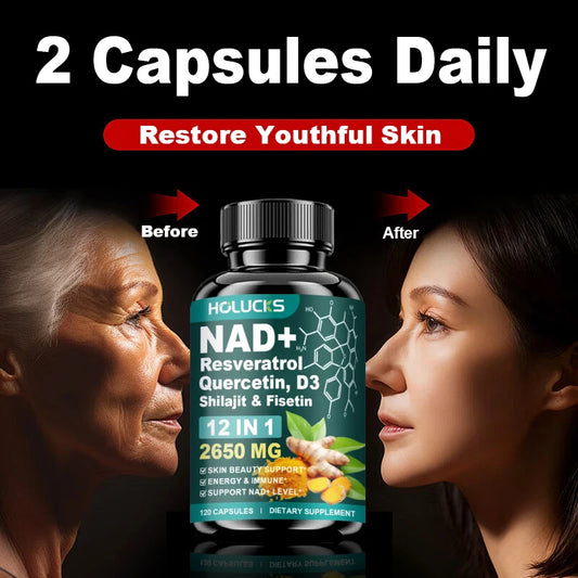 HOLUCKS 12-in-1 NAD+ Supplement, with Resveratrol Quercetin, Support Energy, Immune & Skin Health for Women's Daily Wellness