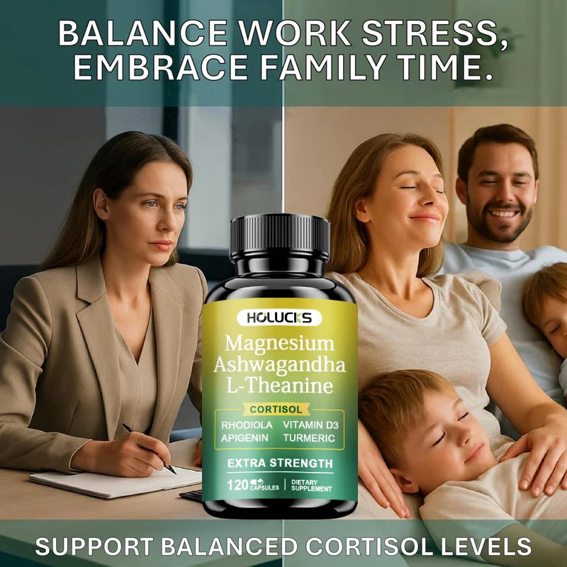 High Strength Ashwagandha, Magnesium, & L-Theanine, Stress Relief, Calm Mood, Relaxation, Deep Sleep, Supplement for Aldults