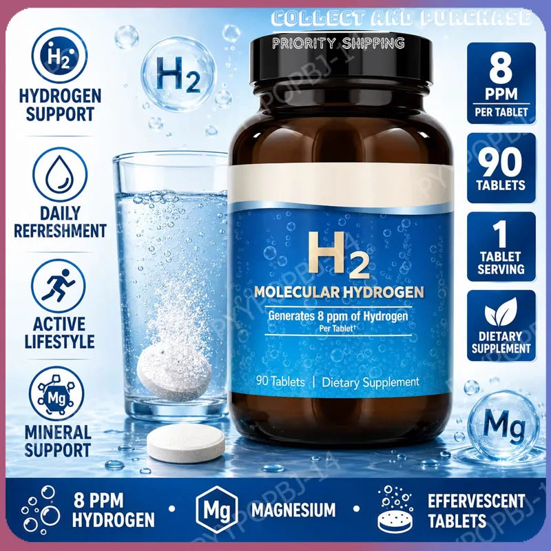 Molecular Hydrogen H2 Tablets 90 Count Elemental Magnesium 8 PPM GMO-Free General Wellness Supplement for Health Maintenance