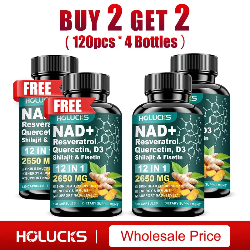 HOLUCKS 12-in-1 NAD+ Supplement, with Resveratrol Quercetin, Support Energy, Immune & Skin Health for Women's Daily Wellness
