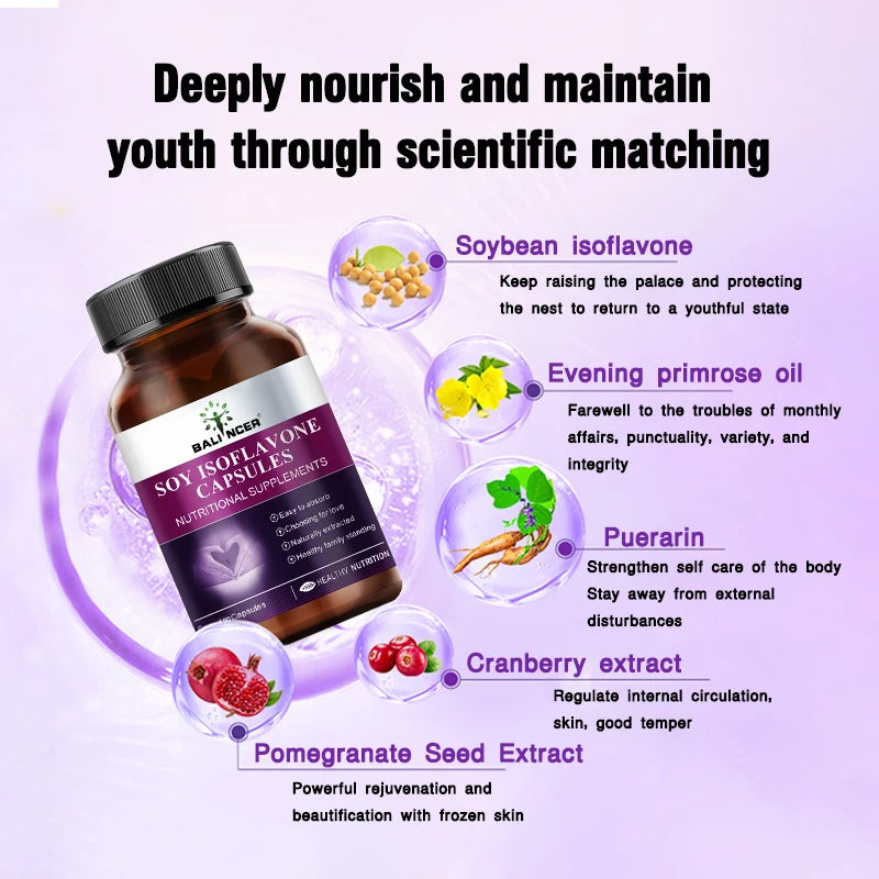 Soy Isoflavone Capsules, Women's Health Hormone Balance, Menopause Relief, Mood Support, Non-GMO Female Nutritional Supplement