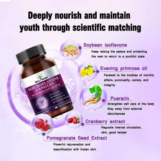 Soy Isoflavone Capsules, Women's Health Hormone Balance, Menopause Relief, Mood Support, Non-GMO Female Nutritional Supplement