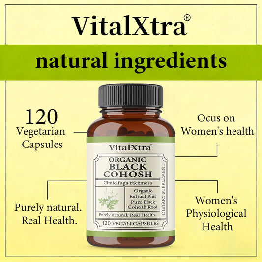 Organic Black Cohosh Root - Menopause Supplements  & Menstrual Support for Women, 120 Capsules, Vegan