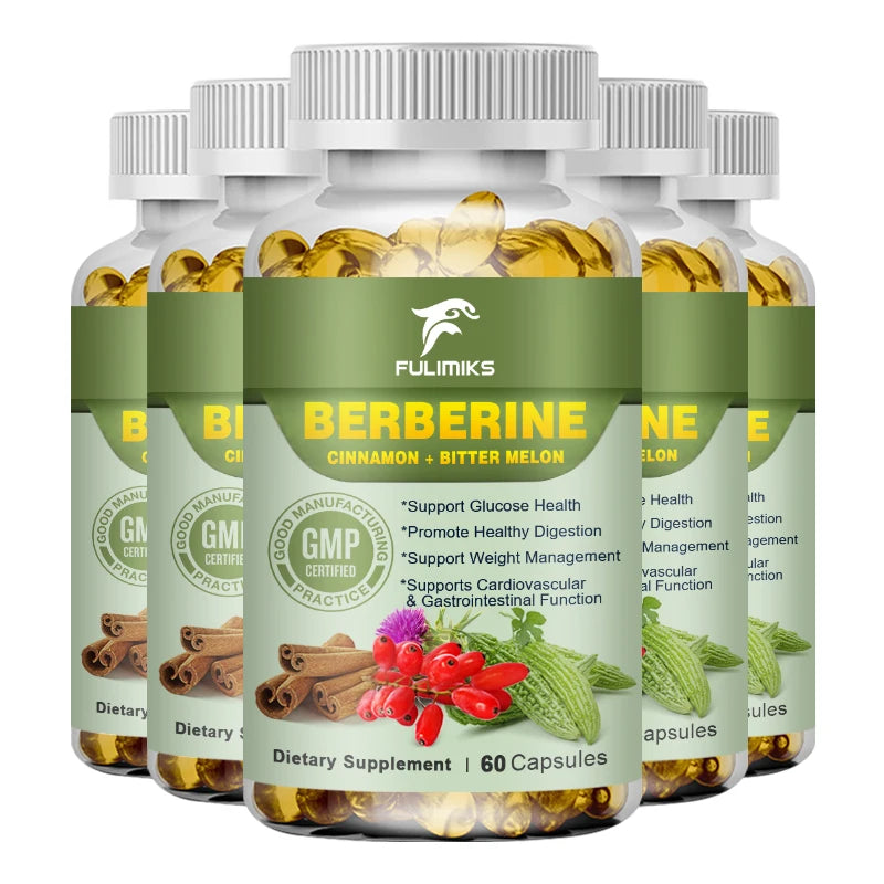 Berberine Capsules + Ceylon Cinnamon + Bitter Gourd, Support Lowering Blood Sugar, Immune System, Improve Heart Health