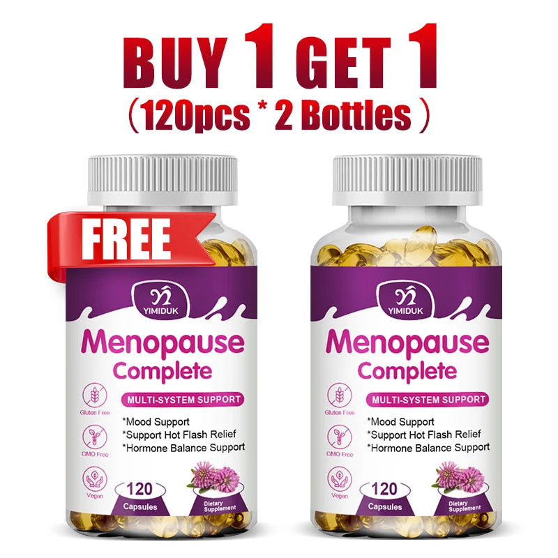 Buy 1 Get 1 Free! Menopause Complete Supplement, for Hot Flash Relief, Hormone Balance & Mood, Soothes Joint Discomfort, Vegan