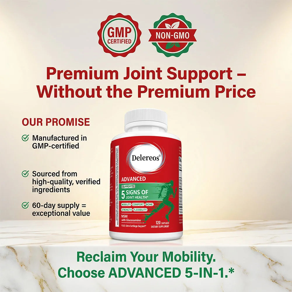 Glucosamine Chondroitin MSM Capsules, Hips Knees Joint Support, Antioxidant Immune, Flexibility & Mobility Supplement for Adults
