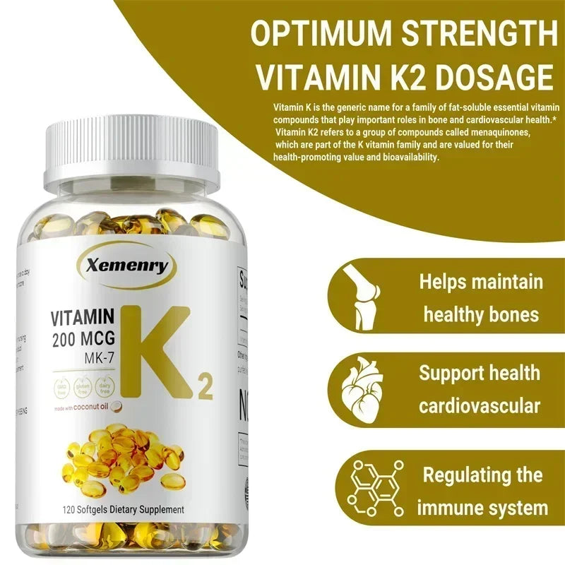 Vitamin K2 MK-7 Supplement - Supports Calcium Absorption, Bones, Joint, Immunity and Heart Health, Easy To Swallow