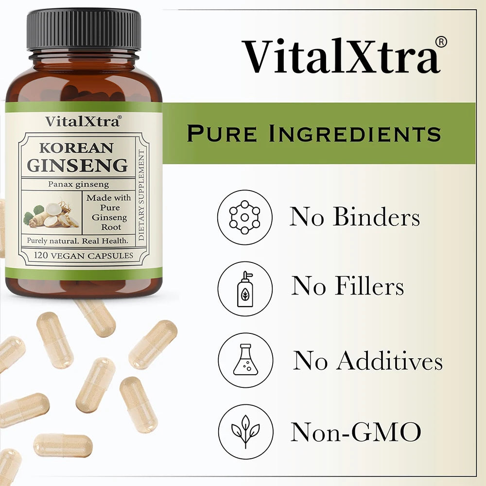 1000mg Korean Ginseng Supplement - High Potency for Energy, Focus, Performance, Vitality & Immune Support, for Men and Women