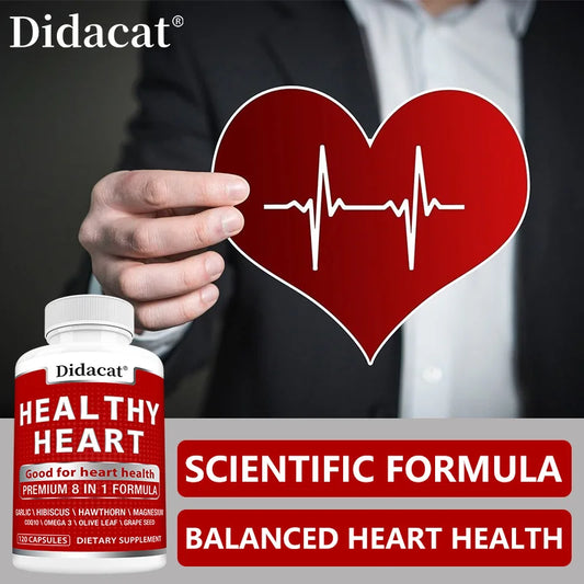Heart Health Capsules with CoQ10 Omega-3 Garlic, Olive Leaf & More, Antioxidant Supplement for Cardiovascular Wellness & Energy