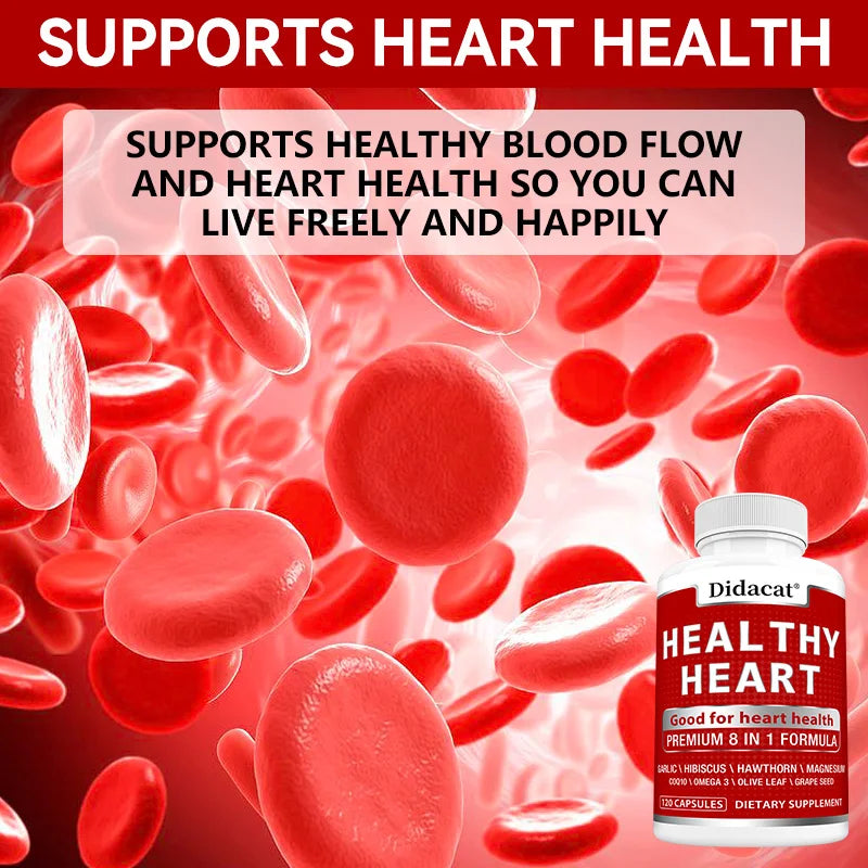 Heart Health Capsules with CoQ10 Omega-3 Garlic, Olive Leaf & More, Antioxidant Supplement for Cardiovascular Wellness & Energy