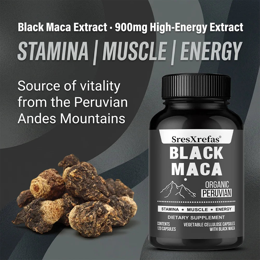 Black Maca Extract 900mg – Organic Peruvian Maca Supplement for Men, High Potency Energy, Mood & Performance Support, Non-GMO