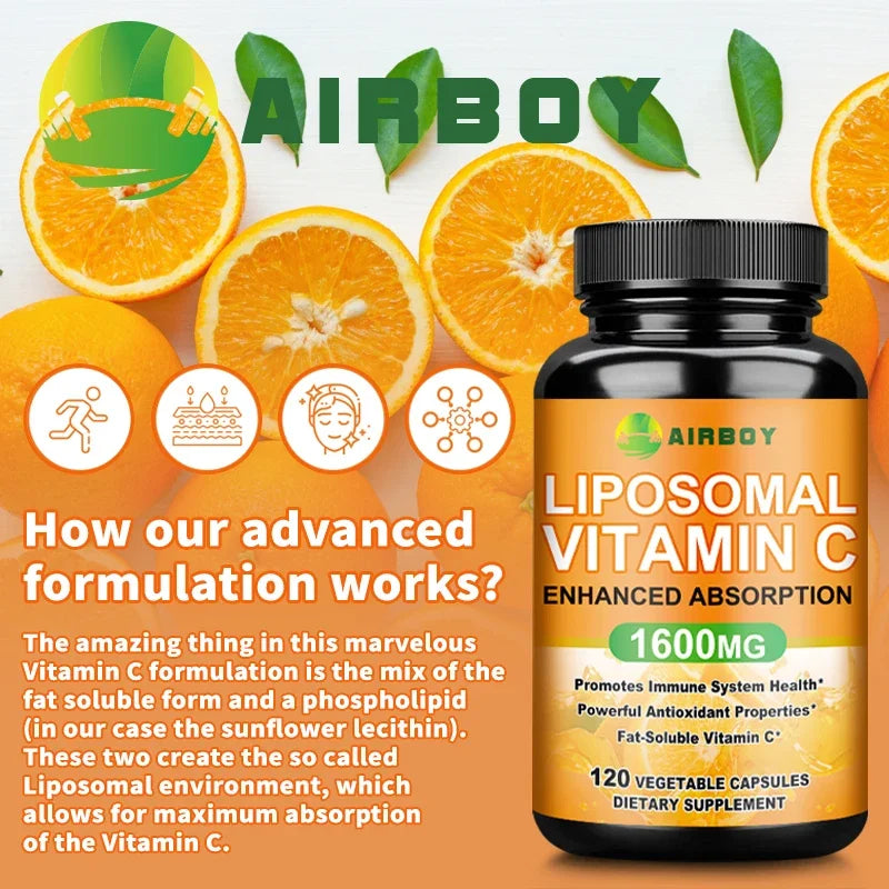 Liposomal Vitamin C 1600mg - Promotes Collagen Production, Immune Support, Powerful Antioxidant