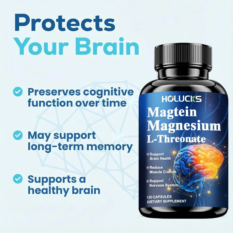 Magnesium L-Threonate Supplement, Support Brain Health, Focus, Memory & Nervous System, Relieve Muscle Cramps for Body Wellness