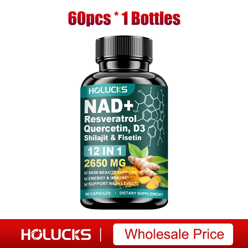 HOLUCKS 12-in-1 NAD+ Supplement, with Resveratrol Quercetin, Support Energy, Immune & Skin Health for Women's Daily Wellness
