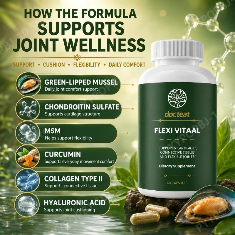 Joint Comfort Formula with Green Lipped Mussel Chondroitin MSM Collagen Supports Mobility Daily Wellness 60 Capsules
