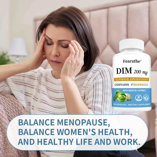 DIM 200mg Capsules with BioPerine, High Absorption, Metabolism Support Supplement for Women & Men Menopause and Mid-life
