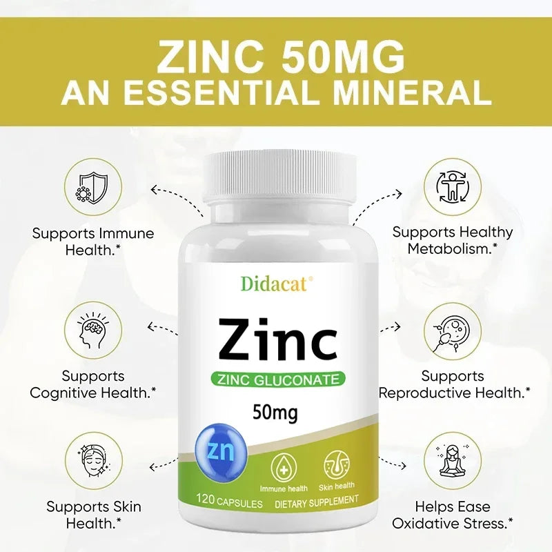 Zinc 50 Mg - with Zinc Gluconate, A Well-absorbed Zinc Supplement for Antioxidant and Immune Function and Skin Health