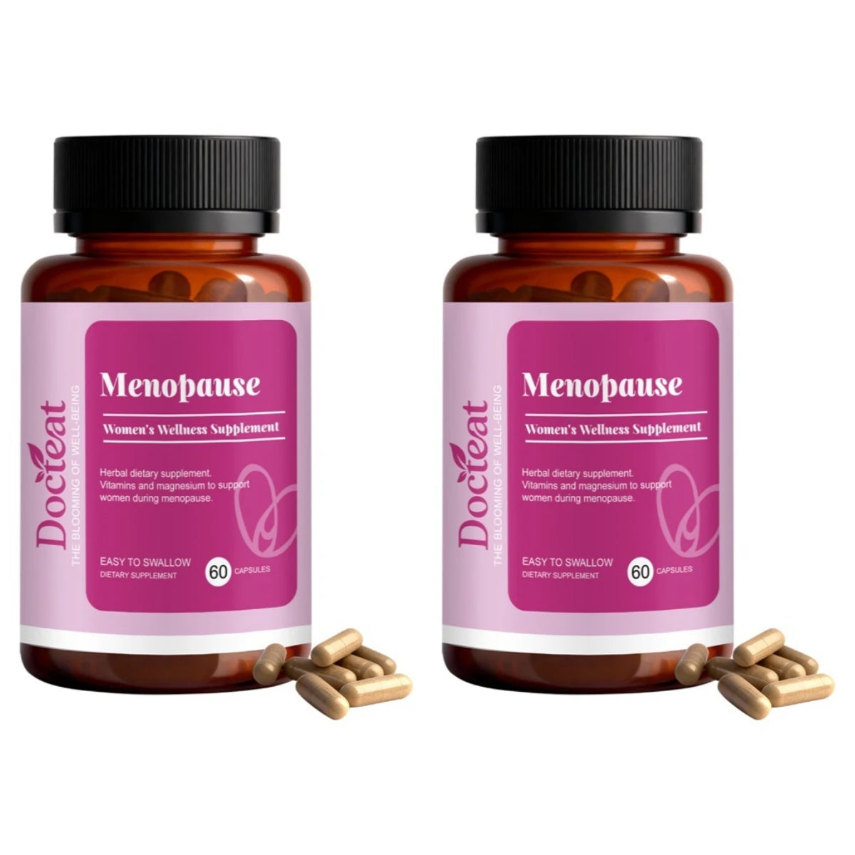 Docteat Women's Menopause Supplement 60 Capsules Easy To Swallow Magnesium Black Cohosh Wild Yam Extract Vitamin D3 K2
