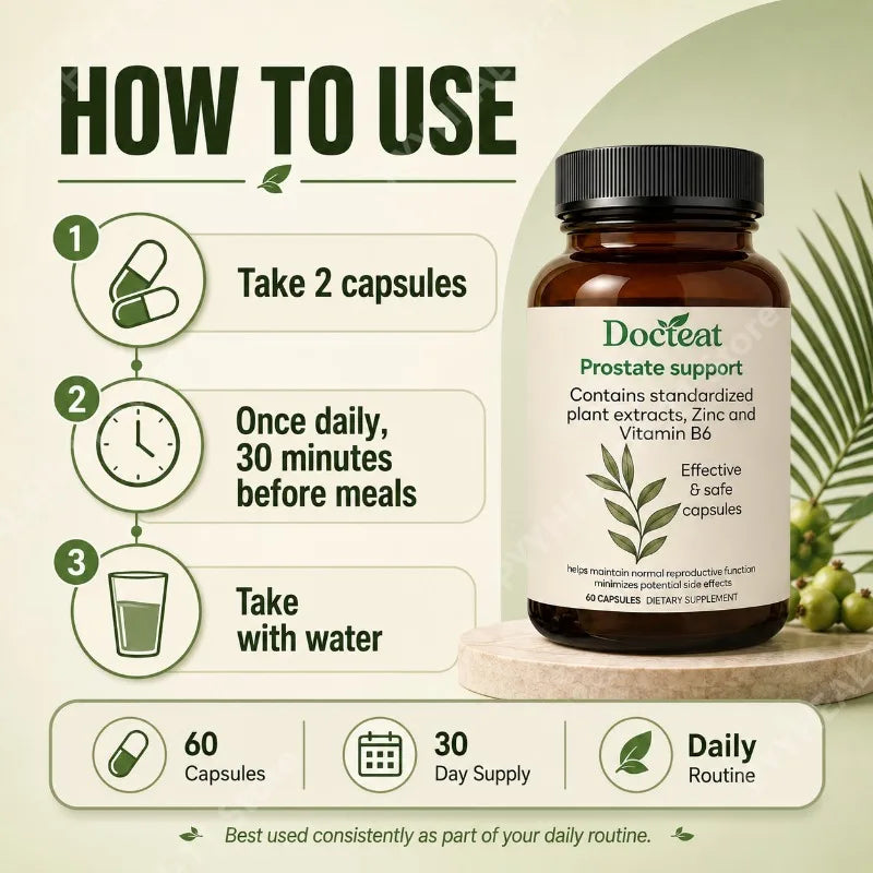 Saw Palmetto Capsules with Nettle Root Zinc Vitamin B6 Herbal Supplement for Men's Daily Wellness 60 Capsules