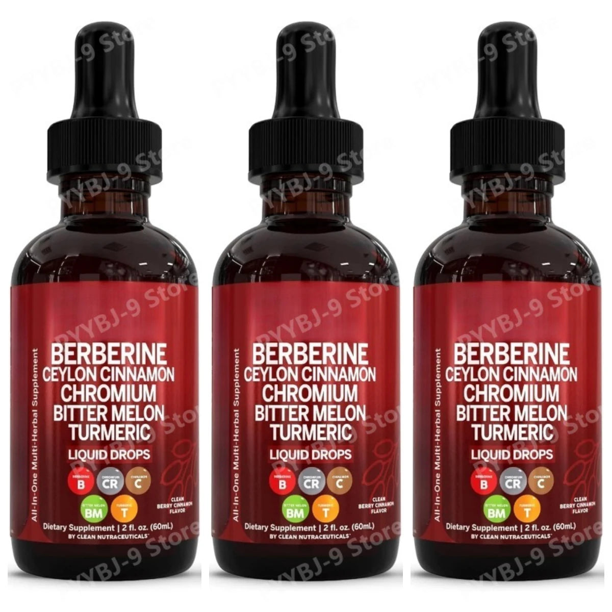 Berberine Chromium Turmeric Ginseng Liquid Drops 60ml Organic Herbal Supplement Daily Wellness Balance Support for Adults
