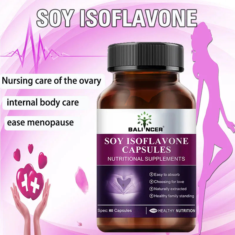 Soy Isoflavone Capsules, Women's Health Hormone Balance, Menopause Relief, Mood Support, Non-GMO Female Nutritional Supplement