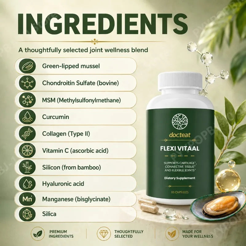 Joint Comfort Formula with Green Lipped Mussel Chondroitin MSM Collagen Supports Mobility Daily Wellness 60 Capsules