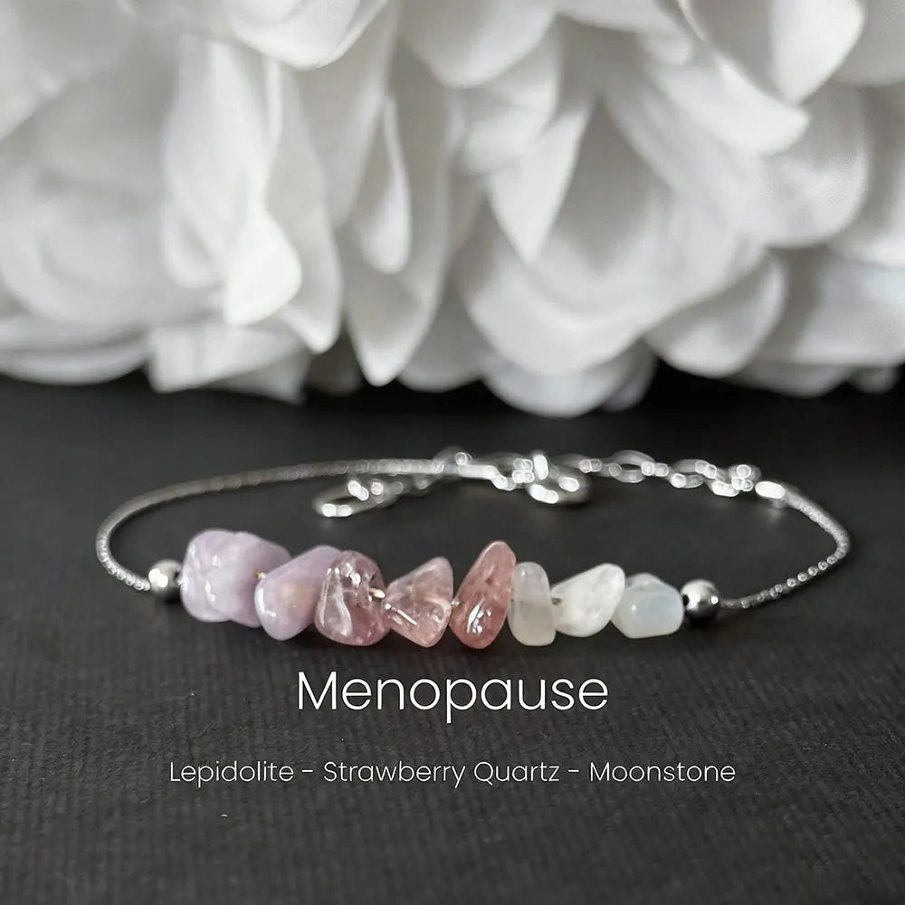 Natural Strawberry Quartz Moonstone Alloy Bracelets Menopause Support Bracelet Hormone Balance Crystal Jewelry with Size Chart