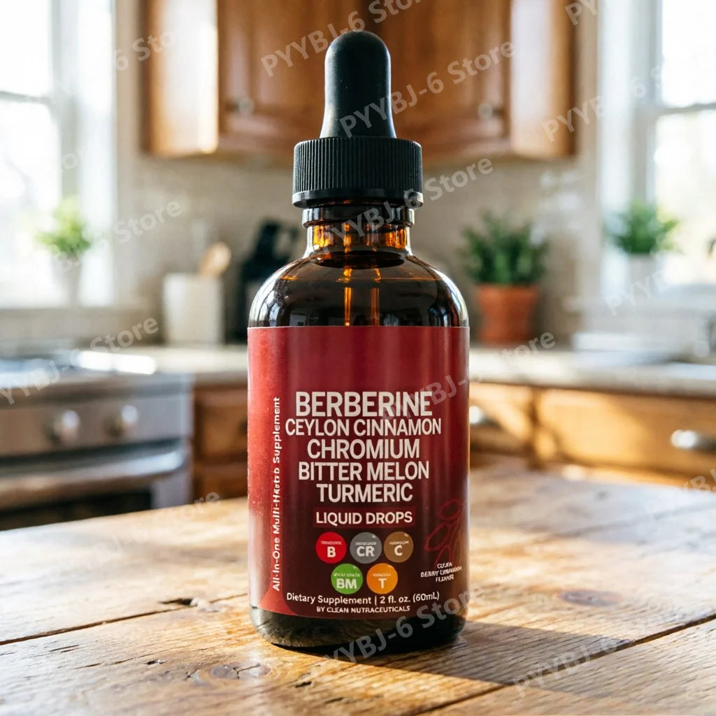 Berberine Chromium Turmeric Ginseng Liquid Drops 60ml Organic Herbal Supplement Daily Wellness Balance Support for Adults