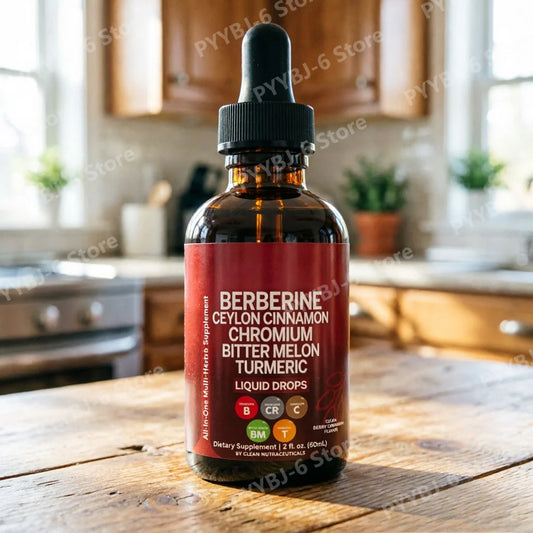 Berberine Chromium Turmeric Ginseng Liquid Drops 60ml Organic Herbal Supplement Daily Wellness Balance Support for Adults