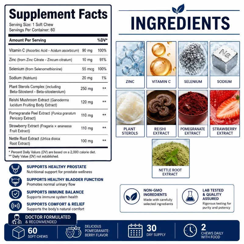 Zinc Vitamin C Selenium Herbal Blend Supplement with Plant Sterols Reishi Pomegranate Nettle Root Extract 60 Capsules