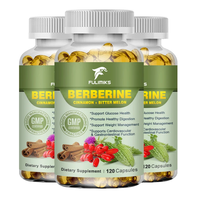 Berberine Capsules + Ceylon Cinnamon + Bitter Gourd, Support Lowering Blood Sugar, Immune System, Improve Heart Health
