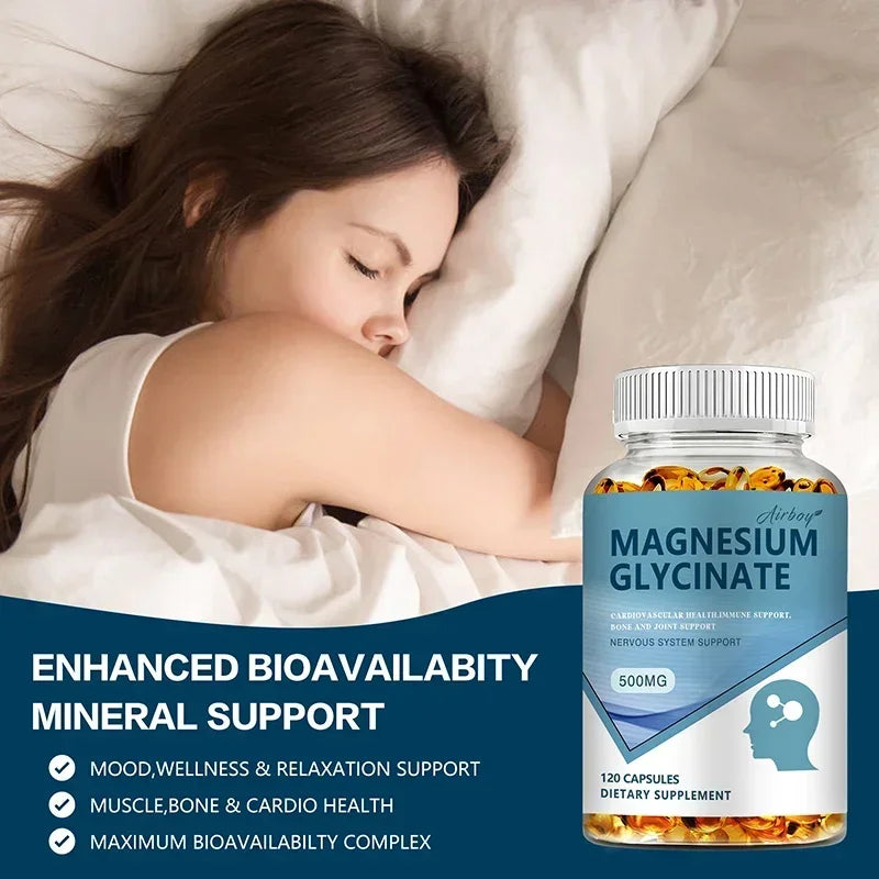 Magnesium Glycinate - Improve Sleep, Relax Nerves, Brain Health, Strengthen Muscles and Bones
