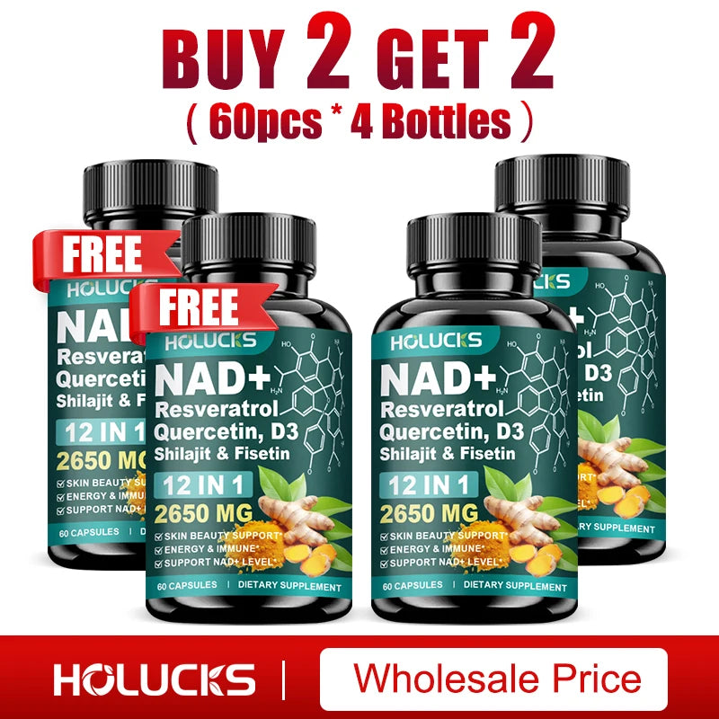 HOLUCKS 12-in-1 NAD+ Supplement, with Resveratrol Quercetin, Support Energy, Immune & Skin Health for Women's Daily Wellness