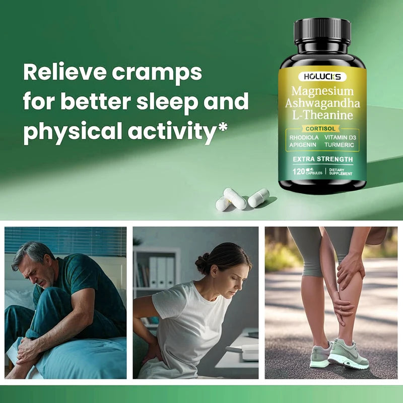 High Strength Ashwagandha, Magnesium, & L-Theanine, Stress Relief, Calm Mood, Relaxation, Deep Sleep, Supplement for Aldults
