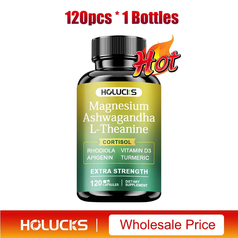 High Strength Ashwagandha, Magnesium, & L-Theanine, Stress Relief, Calm Mood, Relaxation, Deep Sleep, Supplement for Aldults