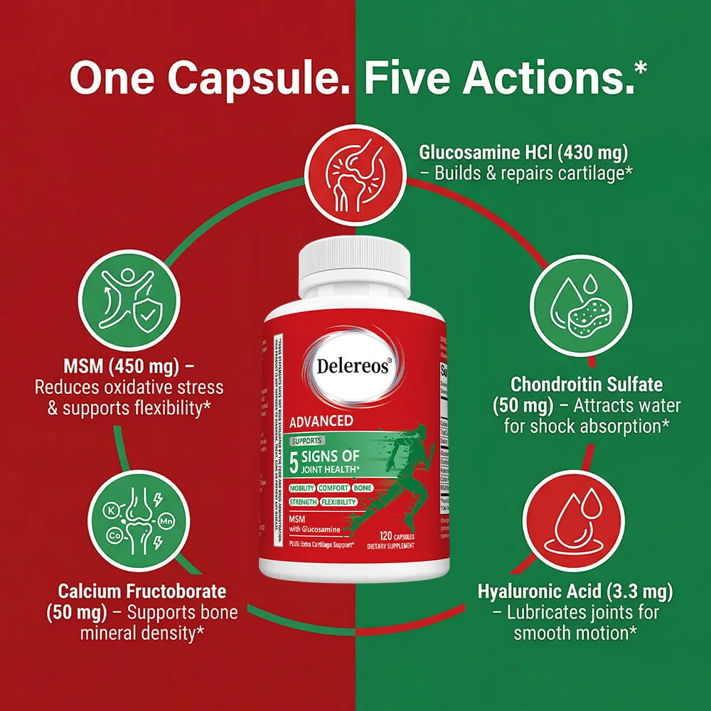 Glucosamine Chondroitin MSM Capsules, Hips Knees Joint Support, Antioxidant Immune, Flexibility & Mobility Supplement for Adults