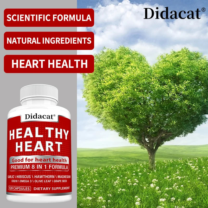 Heart Health Capsules with CoQ10 Omega-3 Garlic, Olive Leaf & More, Antioxidant Supplement for Cardiovascular Wellness & Energy