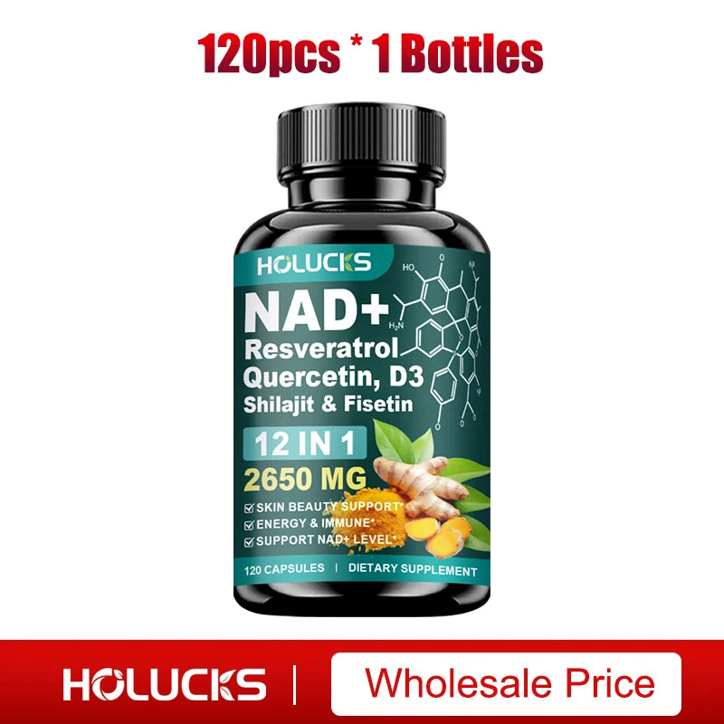 HOLUCKS 12-in-1 NAD+ Supplement, with Resveratrol Quercetin, Support Energy, Immune & Skin Health for Women's Daily Wellness