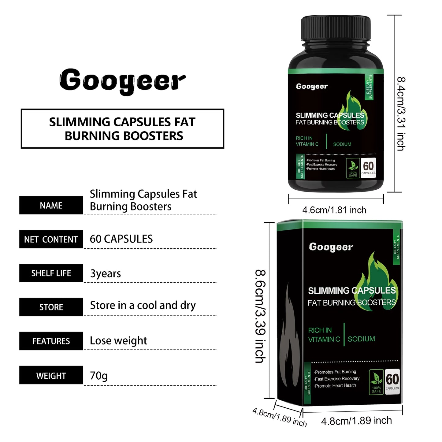 Googeer 60pcs Slimming Body Capsules Fat Burning Remove Cellulite Health Care Energy Dietary Supplement Weight Loss Capsules