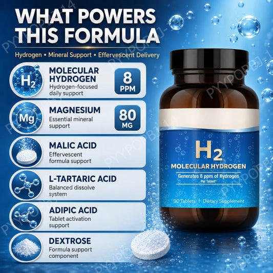 Molecular Hydrogen H2 Tablets 90 Count Elemental Magnesium 8 PPM GMO-Free General Wellness Supplement for Health Maintenance