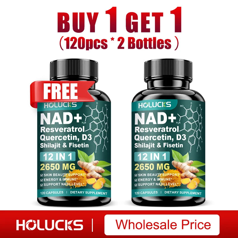 HOLUCKS 12-in-1 NAD+ Supplement, with Resveratrol Quercetin, Support Energy, Immune & Skin Health for Women's Daily Wellness