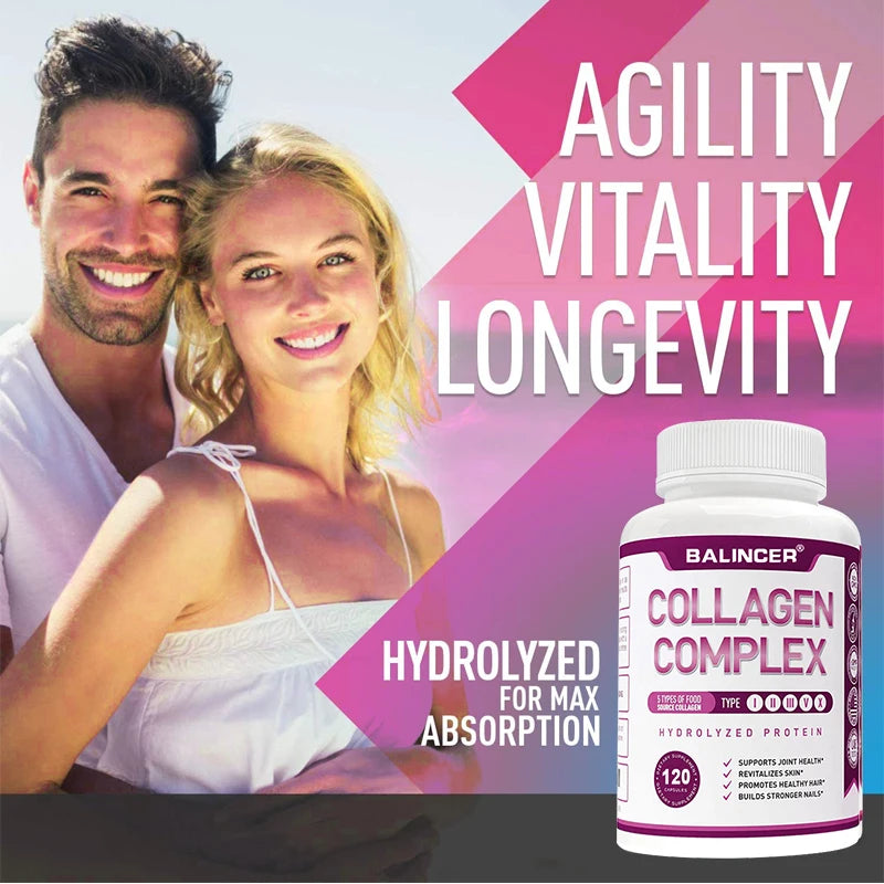 Multi Collagen Capsules, Support Skin Brightening, Anti-Aging, Hair Nail Strength, Joint, Cardiovascular & Gut Digestive Health