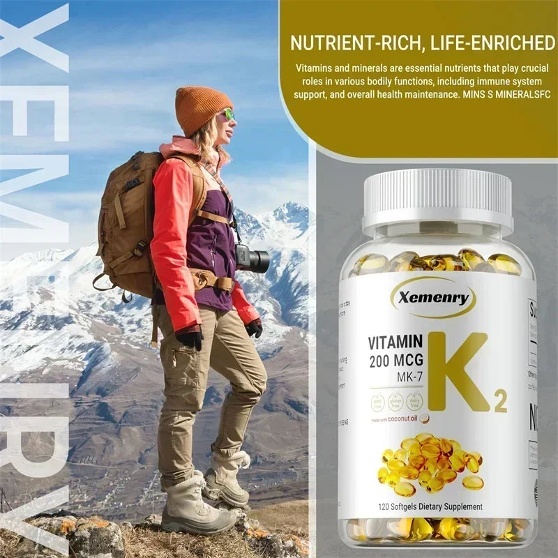 Vitamin K2 MK-7 Supplement - Supports Calcium Absorption, Bones, Joint, Immunity and Heart Health, Easy To Swallow