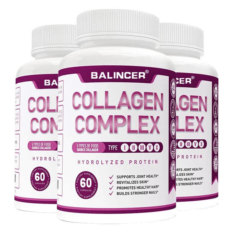 Multi Collagen Capsules, Support Skin Brightening, Anti-Aging, Hair Nail Strength, Joint, Cardiovascular & Gut Digestive Health