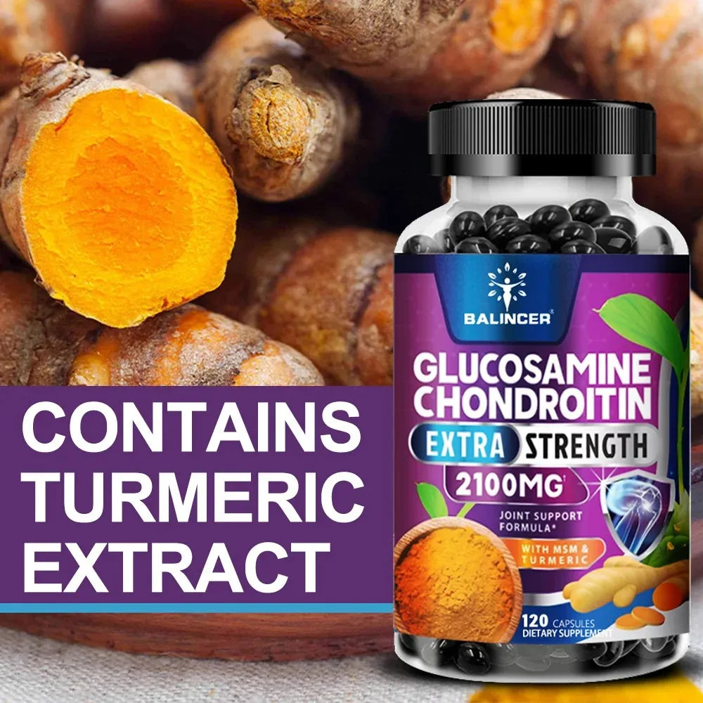 Glucosamine Chondroitin Turmeric & MSM - Joint Health Supplement, Antioxidant, Helps Relieve Back, Knees and Hand Pain