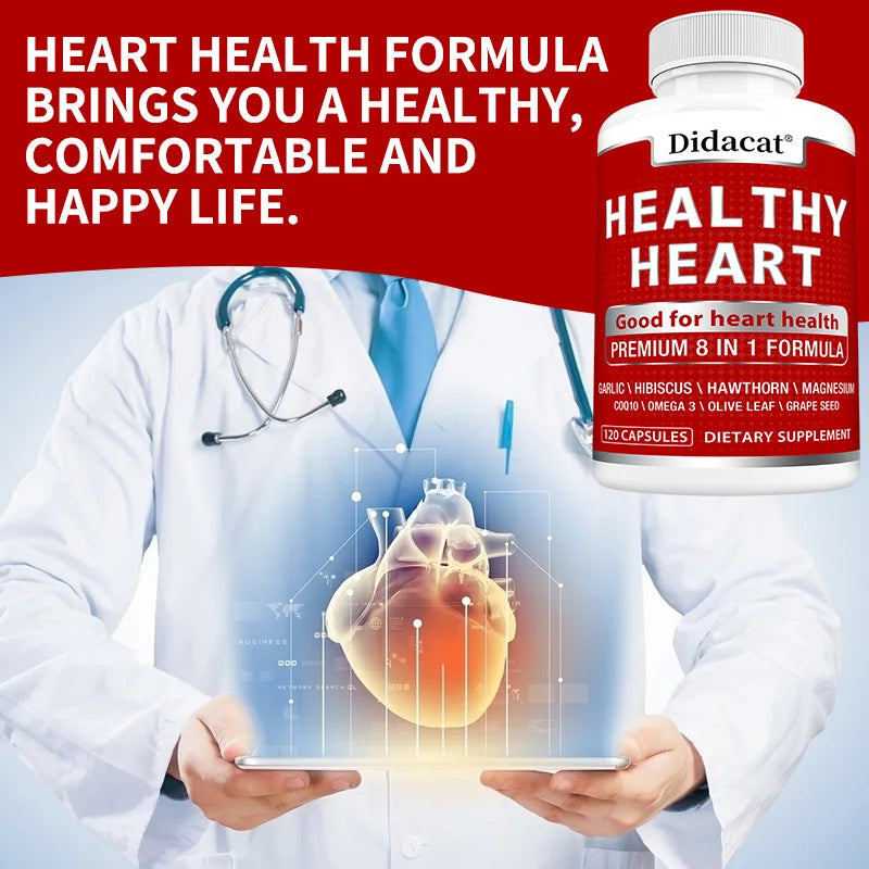 Heart Health Capsules with CoQ10 Omega-3 Garlic, Olive Leaf & More, Antioxidant Supplement for Cardiovascular Wellness & Energy